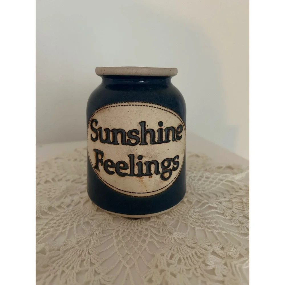 Vintage 1991 Dr Brophy Word Jar Sunshine Feelings Ceramic Stoneware Vase